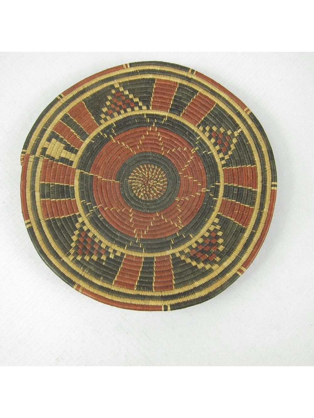 Vintage 1940s Native American Navajo Flat Polychrome Wedding Basket 9.75 inch